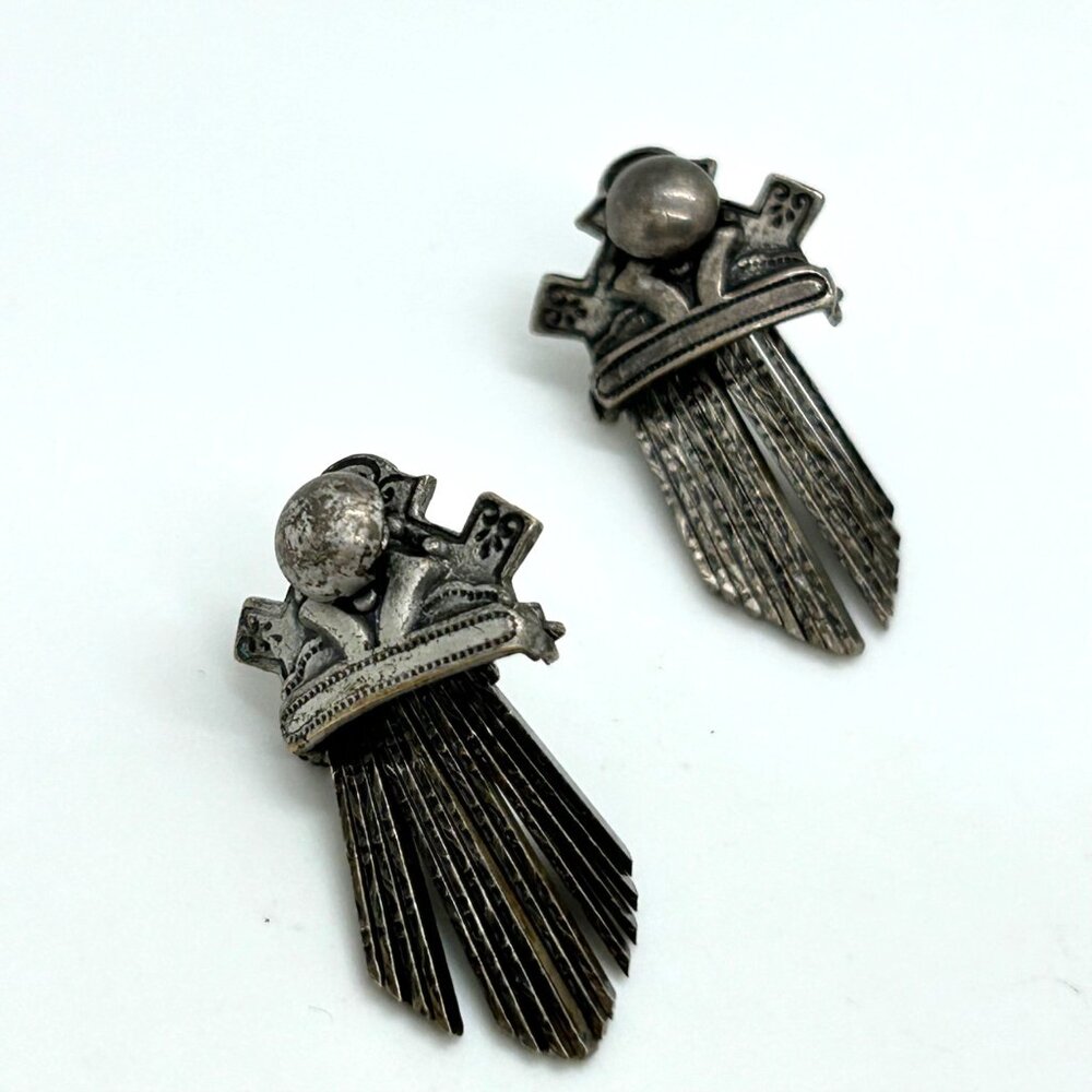 Antique Art Deco Machine Age Waterfall Earrings 1920s-1930s Pot Metal Fringe